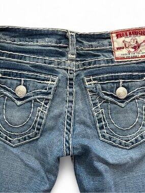 Y2k Vintage Lowrise True Religion Women's Light Blue Embroidered Pocket Jeans